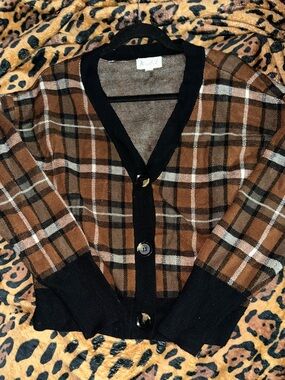 Marled Orange & Black Checkered Cardigan Sz. M